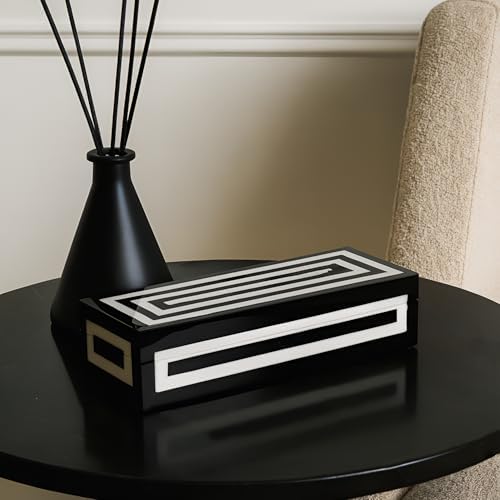 Handicrafts Home Decorative Remote Holder Box 10x2.5 – Slim Organizer Box with Lid for TV Remotes, Coffee Table Décor, Modern Shelf Box, Boho Home Décor Accent, Black and White Decorative Storage Box - Image 3