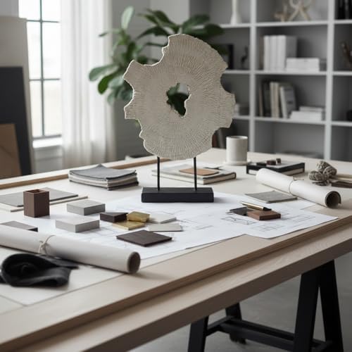 Modern Abstract Decorative Sculpture, Dining Living Room Desk Decor,Geometric Home Decor Statues,Shelf Top Decor Aesthetics, Wood Grain White - Image 5