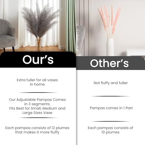 7 Pcs 45" Faux Pampas Grass – Fluffy Artificial Pompous Grass for Tall Floor Vase, Non-Shedding Home Decor, Boho Wedding Flowers, Baby Shower Centerpieces, Bedroom & Living Room Decor (Grey) - Image 5