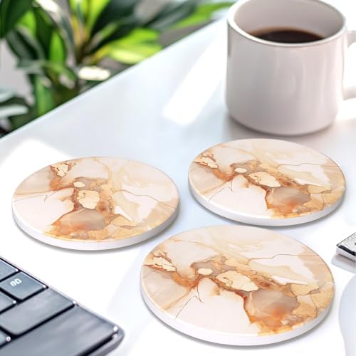 6 Pcs Gold Marble Abstract Ceramic Coasters with Holder for Coffee Table - Image 5