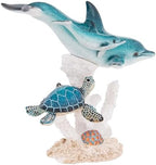 Ocean Life Figurine Dolphin Family with Sea Turtle 7 Inches High Coral Reef Decor Coastal Sea Life Nautical Room Accents by CornerMerchant