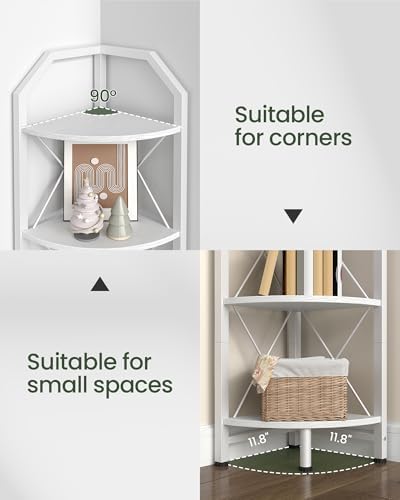 CHOEZON 5-Tier Corner Shelf, Industrial Corner Bookshelf, 59.4" Corner Storage Stand, Plant Stand Display Shelf, Corner Bookcase for Bedroom, Living Room, Home Office, White TCJ10WB - Image 3
