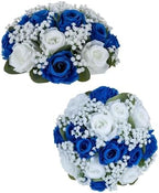 BLOSMON Fake Flowers Ball Wedding Centerpieces 2 Pcs Royal Blue Rose Babys Breath Artificial Flower Center Pieces Decoration for Table Faux Silk Floral Bouquet Arrangements for Home Party DIY Decor by Blosmon