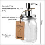 Amolliar Mason Jar Bathroom Accessories Set(4 Pack) - Lotion Soap Dispenser&Qtip Holder Set&Toothbrush Holder-Rustic Farmhouse Decor Apothecary Jar Bathroom Countertop,Vanity Organize (Brushed Nickel) - Image 3