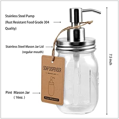 Amolliar Mason Jar Bathroom Accessories Set(4 Pack) - Lotion Soap Dispenser&Qtip Holder Set&Toothbrush Holder-Rustic Farmhouse Decor Apothecary Jar Bathroom Countertop,Vanity Organize (Brushed Nickel) - Image 3