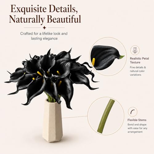 Mandy's 20pcs Black Calla Lily Artificial Flowers - Image 4