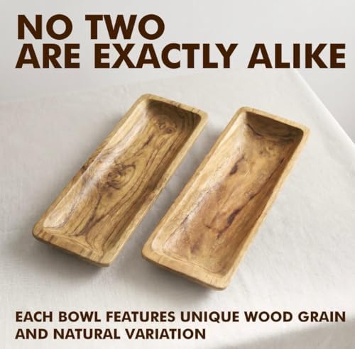 Long Wooden Dough Bowl Centerpiece, 20" Oblong Decorative Wood Bowl for Coffee Table, Dining Table & Entryway Decor, Rustic Farmhouse Style - Image 6