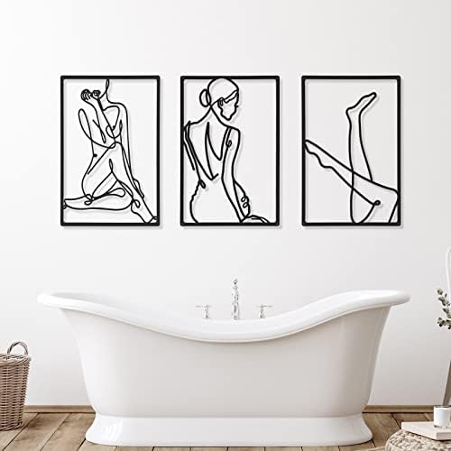 CHENGU 3 Pieces Metal Minimalist Abstract Woman Wall Art Line Drawing Wall Art Decor Single Line Female Home Hanging for Kitchen Bathroom Living Room - Image 5