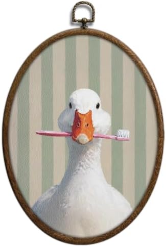 QKX silly goose bathroom decor, Sage Green Stripe oval wall art, Waterproof by Unknown