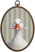 QKX silly goose bathroom decor, Sage Green Stripe oval wall art, Waterproof by Unknown