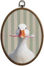 QKX silly goose bathroom decor, Sage Green Stripe oval wall art, Waterproof by Unknown