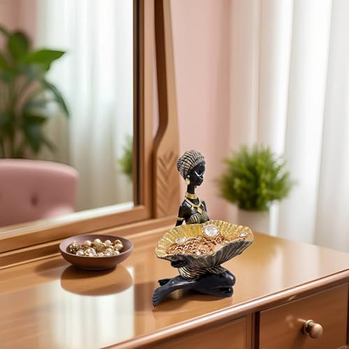 Lescafita African Lady Decorative Bowl Statue Black Gold Figurine - Image 4