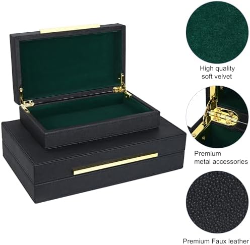 Black Shagreen box Set of 2 Faux Leather Decorative Boxes,Large Nesting Storage Decorative Boxes with Lids for Modern Home Decor Stacking Jewelry Box Organizer - Image 3