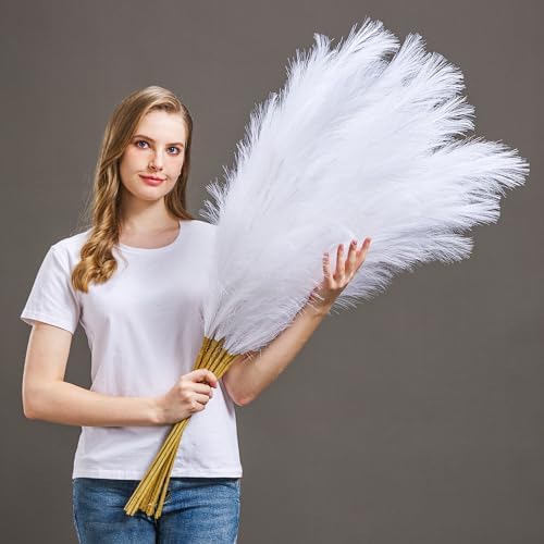 7 Pcs 45" Faux Pampas Grass – Fluffy Artificial Pompous Grass for Tall Floor Vase, Non-Shedding Home Decor, Boho Wedding Flowers, Baby Shower Centerpieces, Bedroom & Living Room Decor (White) by AuroraPrime
