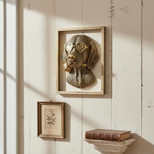 Newinhome Animal Heads Wall Decor (Includes Metal Frame) Resin Animals Sculptures Dog Head Wall Hanging Decoration Gold vintage Wall Sculpture for Living Room Bedroom Office(Dachshund) - Image 6