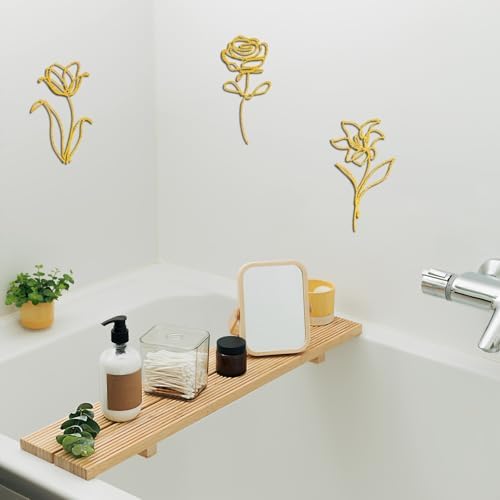 Oubasa 3 Pieces Metal Flowers Wall Arts Decor, Rustic Farmhouse Metal Wall Ornament Art Gold Minimalist Floral Decor for Bathroom Kitchen Bedroom Living Room, 6x10 Inches - Housewarming Gifts - Image 6