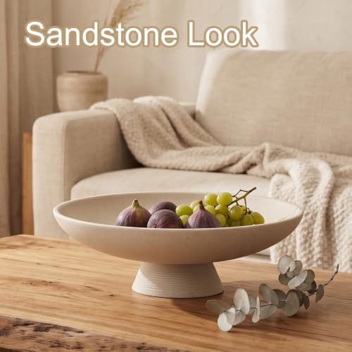 Large Decorative Fruit Bowl, Snack Candy Pedestal Bowl, Stripe Beige - Image 2