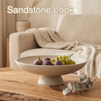 Large Decorative Fruit Bowl, Snack Candy Pedestal Bowl, Stripe Beige - Image 2