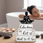 Marsui 4 Pcs Funny Bathroom Shelf Decor Calm Down and Let That Go Wood Sign - Image 2