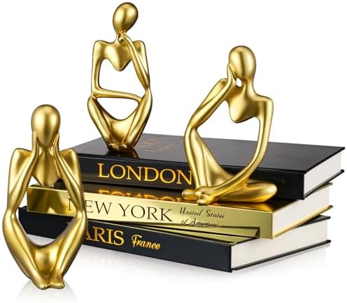 Feifeiya 6 Pcs Gold and Black Color Decorative Book & Thinker Statue Set by Feifeiya