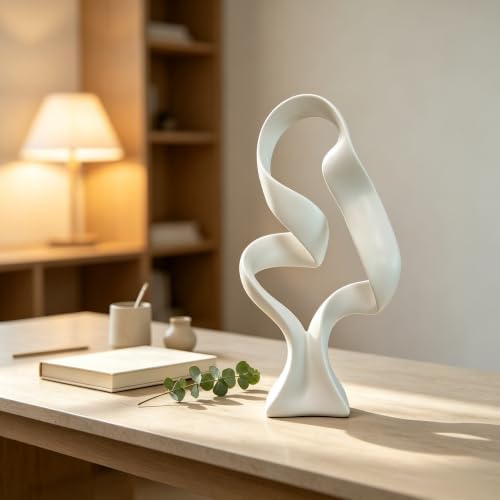 15" Modern Abstract Ribbon Decorative Sculpture, Knot Sculptures,Home Decor,Coffee Table Statues,Dining Living Room Desk Decor（White） - Image 5