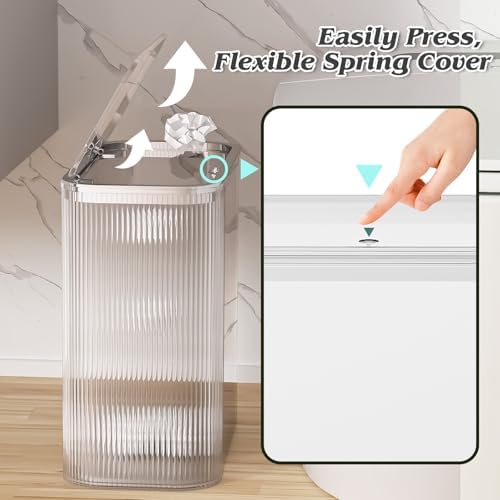 Clear Bathroom Accessories Set, 3.5 Gal Trash Can with Lid, Glass Bathroom Set Include Soap Dispenser, Toothbrush Holder, Tumbler, Qtip Holders, Cute Bathroom Sink Set, Vintage Bathroom Decor - Image 3