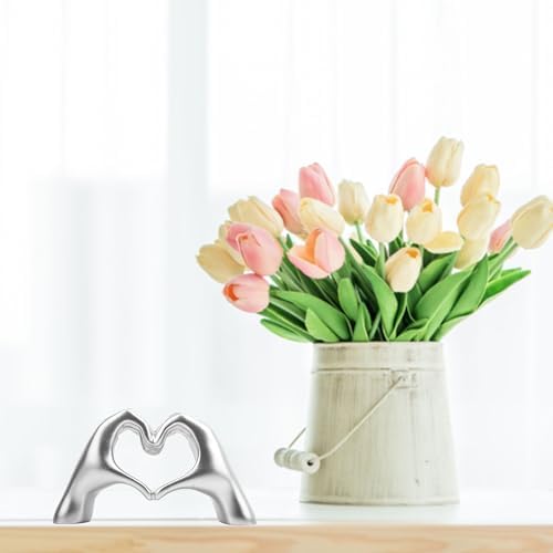 Small Heart Hands Sculpture Decor for Living Room Bedroom Bookshelf Coffe Table and Office Display, Love Finger Statue Modern Aesthetic Home Decor, Unique Gift for Wedding Christmas Birthday (Silver) - Image 2