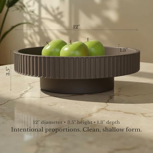 JUPTR Concrete Fruit Bowl (12") – Shallow Fluted Pedestal Decorative Centerpiece Bowl for Table, Entryway Catch-All & Modern Home Decor – Heavyweight Stone Bowl (Charcoal) - Image 3