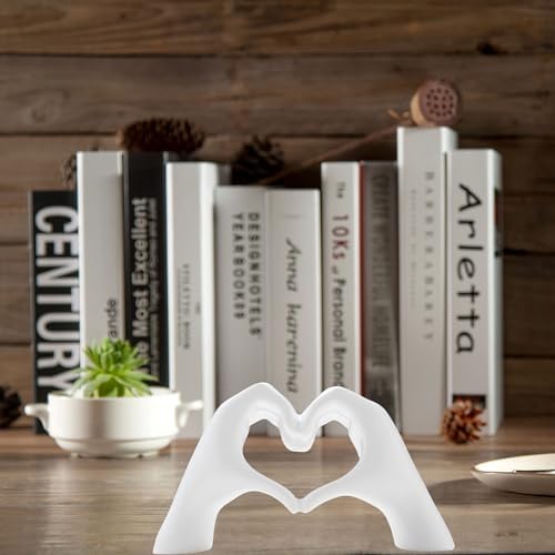 Small Heart Hands Sculpture Decor for Living Room Bedroom Bookshelf Coffe Table and Office Display, Love Finger Statue Modern Aesthetic Home Decor, Unique Gift for Wedding Christmas Birthday (White) - Image 6