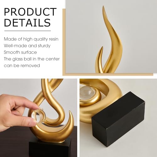 FJS Gold Abstract Flame Sculpture for Living Room Coffee Table Decor - Image 6