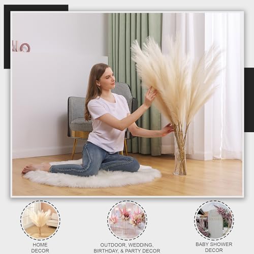 7 Pcs 45" Faux Pampas Grass – Fluffy Artificial Pompous Grass for Tall Floor Vase, Non-Shedding Home Decor, Boho Wedding Flowers, Baby Shower Centerpieces, Bedroom & Living Room Decor (Beige) - Image 3