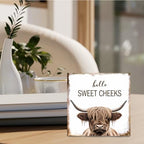 Highland Cow Bathroom Decor - Hello Sweet Cheeks Bathroom Decor, Rustic Highland Cow Western Wood Sign, 6 X 6 Inches - Image 3