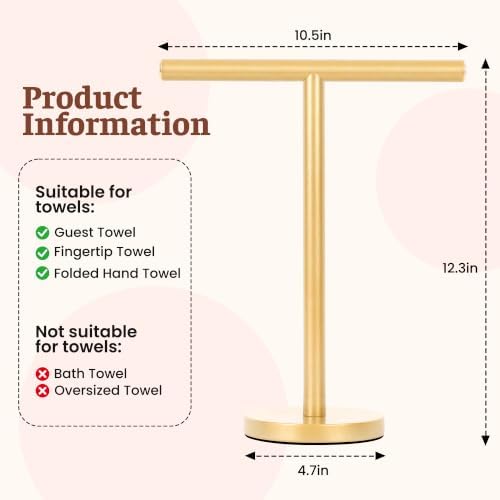 T-Shape Bath Hand Towel Holder Standing (Golden -2 Pack) - Image 2