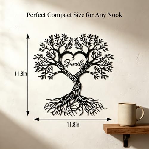 Tree of Life Metal Wall Decor Art Black Heart Family for Living Room - Image 3
