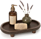 Acacia Wood Oval Decorative Tray for Rustic Living Room Decor, Dark Brown by EOSAHR