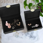 HofferRuffer Faux Leather Jewelry Boxes, Decorative Boxes Storage Accessory Organizer with Gold Hardware Decor, Classic Vegan Leather Set of 2 Pieces (Black) - Image 4