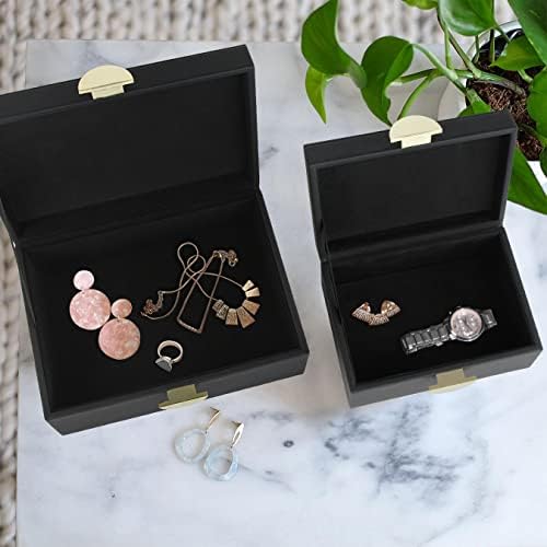 HofferRuffer Faux Leather Jewelry Boxes, Decorative Boxes Storage Accessory Organizer with Gold Hardware Decor, Classic Vegan Leather Set of 2 Pieces (Black) - Image 4