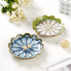 Lotus Ring Holder Dish Small Indoor Ash Tray, Ceramic Dessert Plate Trinket Jewelry Holder Organizing Necklace Earrings for Parents Friends Sister, All Jewelries Are NOT Included, Retro Blue. - Image 3