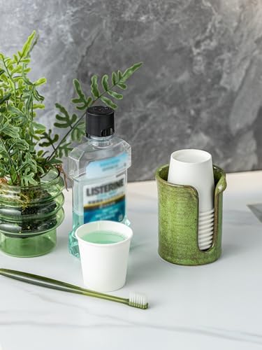 Ceramic Bathroom Cup Dispenser, 3 OZ Bathroom Cup Holder, Green - Image 3