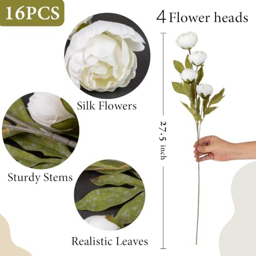 GIAUMA 16 Pcs 27" Faux Silk Peony Artificial Flowers Stems for Vase - Image 2
