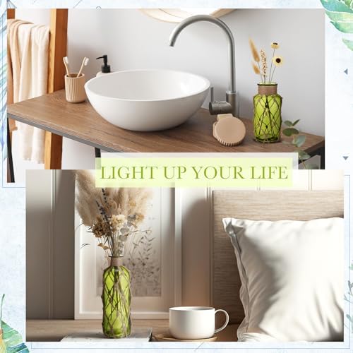 Chuangdi Set of 2 Coastal Glass Flower Vase with Boho Rope, Olive Green - Image 5