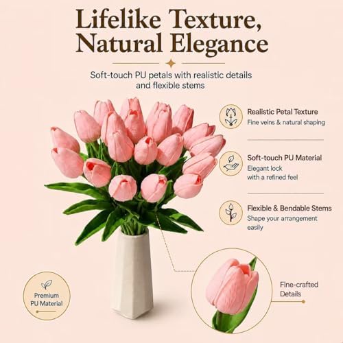 Mandy's 20pcs Artificial Light Pink Tulips - Image 2
