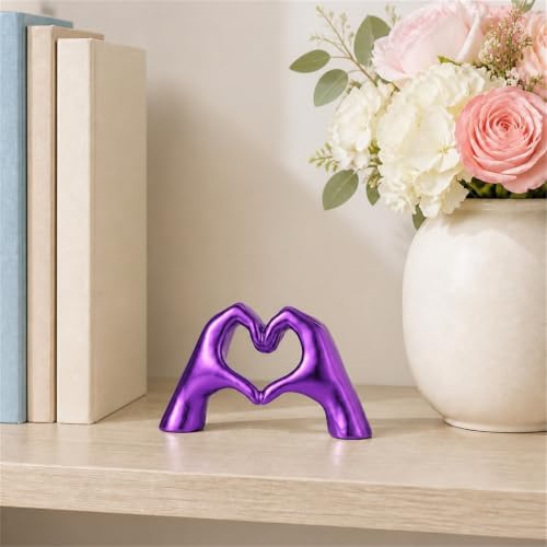 Purple Room Decor Accents, Heart Hand Statues and Sculptures, Purple Shelf Decor Figurines for Home Living Room Office entryway Table top Bohemian Wedding Decor. - Image 3
