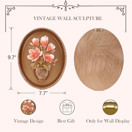 SIKOO Vintage Wall Sculptures Bronze Gold Magnolia Flower Wall Art Hand Painted Ornate Wall Hanging Decoration Antique Pediment Wall Statue Ornament Decor Gallery for Kitchen Bedroom Living Room - Image 5