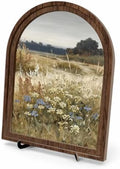 Rustic Farmhouse Tabletop Decor Sign, Arched Wooden Frame Wildflower Meadow Artwork for Desk Shelf Display, Soft Floral Landscape Accent, Gift for Home Decor Lovers by Unknown
