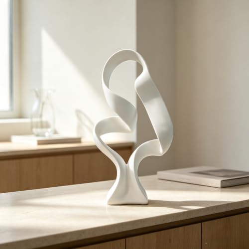 15" Modern Abstract Ribbon Decorative Sculpture, Knot Sculptures,Home Decor,Coffee Table Statues,Dining Living Room Desk Decor（White） - Image 2