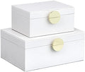 HofferRuffer Faux Leather Jewelry Boxes, Decorative Boxes Storage Accessory Organizer with Gold Hardware Decor, Classic Vegan Leather Set of 2 Pieces (White) by HofferRuffer