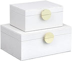 HofferRuffer Faux Leather Jewelry Boxes, Decorative Boxes Storage Accessory Organizer with Gold Hardware Decor, Classic Vegan Leather Set of 2 Pieces (White) by HofferRuffer