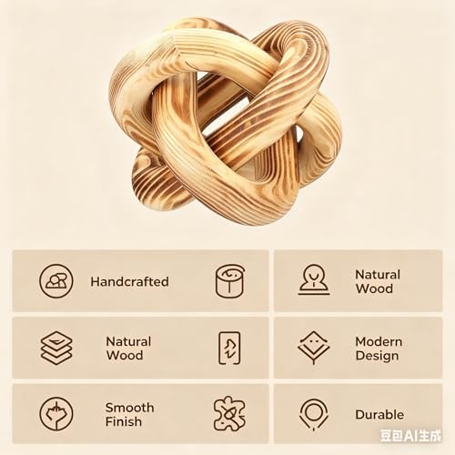 Wood Knot Chain Link Decor - 3 Link Boho Wooden Hand Carved Decorative Wooden Links Knots for Coffee Table Entryway Modern Farmhouse Shelf Decoration (Burn Color) - Image 5