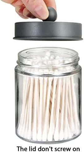 Amolliar Glass Apothecary Jar Qtip Holder Metal Lids 4pc/Grey - Image 3